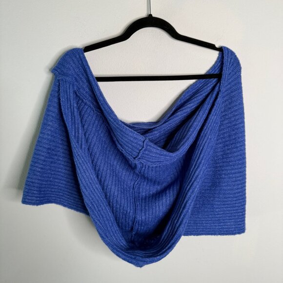 Free People Women's Blue Knit Ribbed Hooded Scarf Snood‎ Neck Warmer - Picture 2 of 6